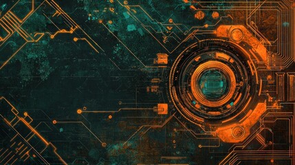 Obraz premium Abstract circuit board design, futuristic lens, digital technology background, for screensaver or wallpaper use