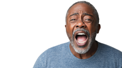 Senior black man shouting with transparent background