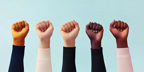 Diverse hands raised in unity showcasing strength and solidarity in a powerful display of community engagement