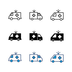 Ambulance icon set. ambulance truck icon vector. ambulance car