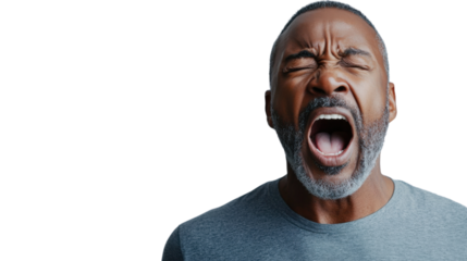 Frustrated senior man shouting with transparent background