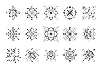 Set of decorative ornamental floral elements