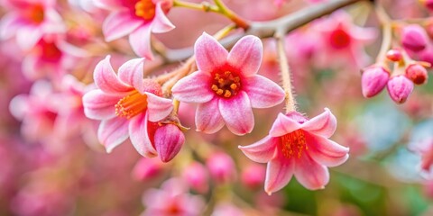 Obraz premium Delicate pink brachychiton flower with intricate details and soft petals in a natural garden setting