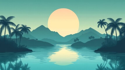 Fototapeta premium Pixelated Tropical Sunset Landscape