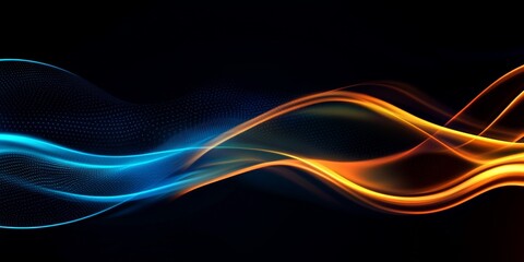 Fototapeta premium Abstract orange blue waves flow dark background design