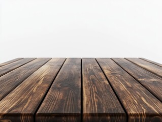 Fototapeta premium Front View of a Dark Brown, Empty Wooden Table with White Background, Blank Wood Table Mockup