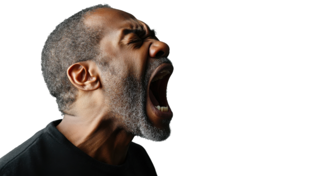 Furious senior man shouting with transparent background