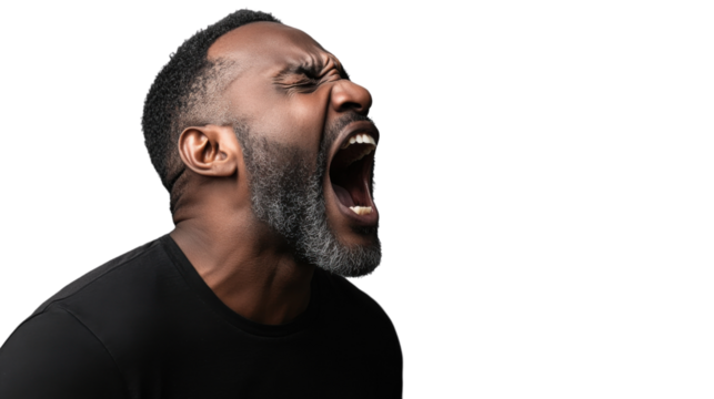 Furious man shouting with transparent background