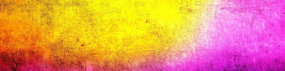 Yellow pink purple magenta abstract background. Modern. Bright. Gradient. Colorful backdrop with space for design. Toned old rough concrete wall surface. Web banner. Wide. Panoramic.