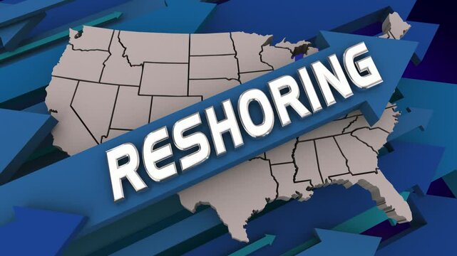 Reshoring American Business Jobs Factories Manufacturing Production USA Map 3d Animation