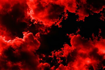 Black red white sky with clouds background for design. Unusual. Contrast. Glow in the night sky. Fantasy concept.
