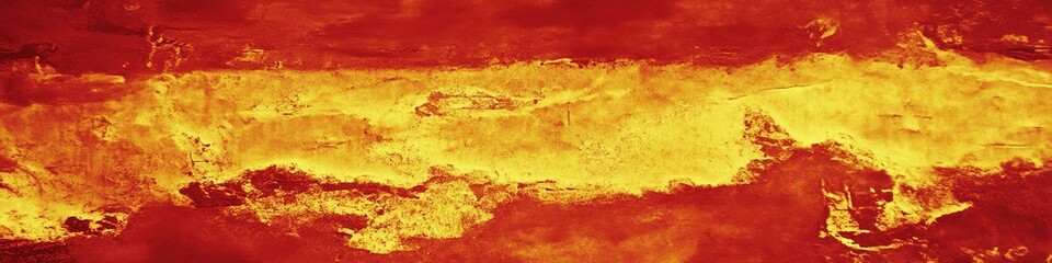 Yellow red grunge background. Painted rough concrete wall. Blood red background with space for design. Horror spooky creepy concept. Web banner. Wide. Panoramic.