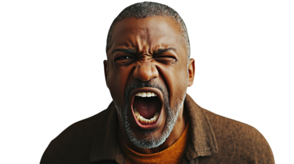 Furious senior man shouting with transparent background
