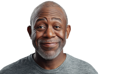 Portrait of smiling senior man on transparent background showing happiness