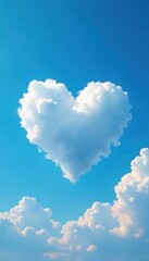 Perfect heart-shaped cloud floats in vibrant blue sky , aerial, summer, adorable