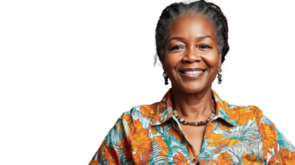 Smiling senior african american woman with transparent background