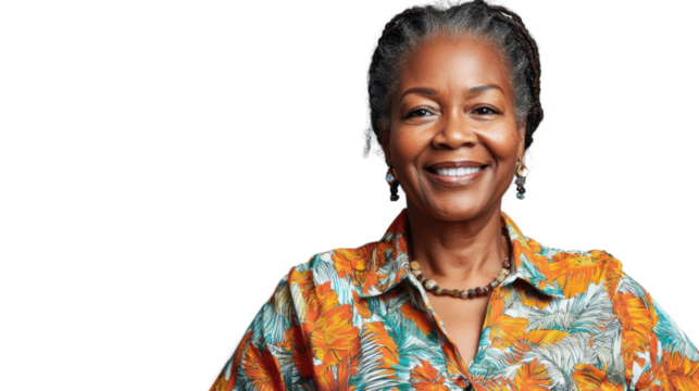 Smiling senior african american woman with transparent background