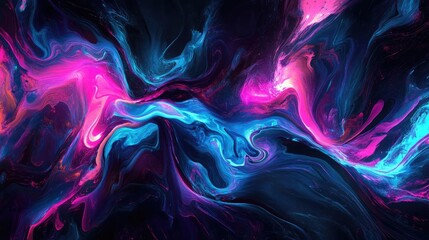 Obraz premium Neon Light Abstract Composition with Dynamic Lines and Spotlights on Dark Background
