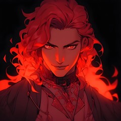 anime portrait of man with red hair