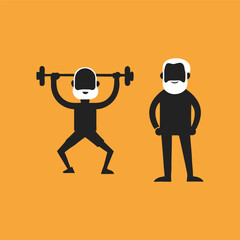 Senior Man Exercising with Dumbbells – Fitness and Strength Training Illustration