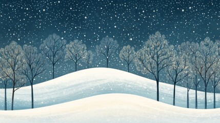Fototapeta premium Snowy Landscape at Night with Bare Trees