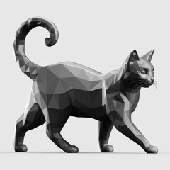 Obraz premium Low poly black geometric cat sculpture walking pose on light gray background 3d rendered modern art design