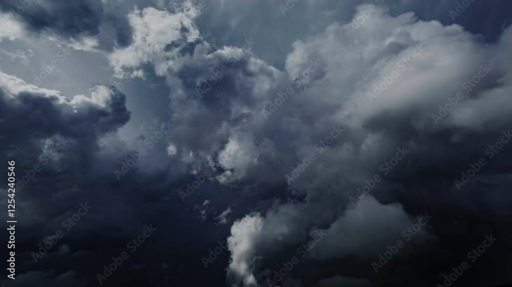 Wall mural lot of lightning during a thunderstorm. storm clouds are moving fast on the viewer, timelapse 4k