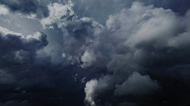 Lot of lightning during a thunderstorm. Storm clouds are moving fast on the viewer, timelapse 4k