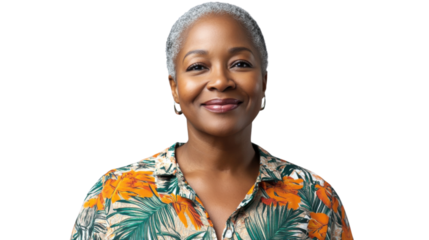 Smiling senior african american woman posing on transparent background