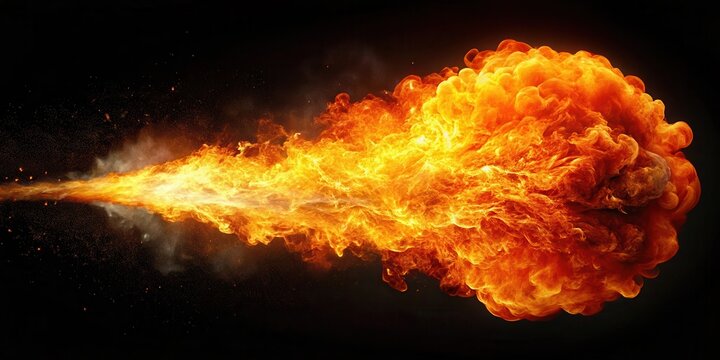Fiery explosion of flame thrower igniting looping flames against a dark alpha background with fiery orange and red hues