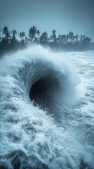 Powerful Stormy Ocean Waves With Whirlpools