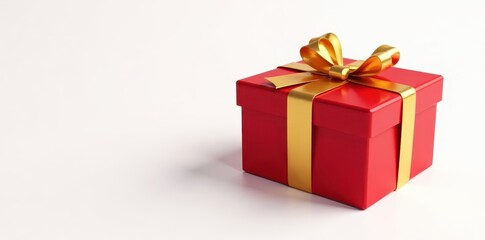 Obraz premium Red gift box, gold ribbon, isolated white background, bow, holiday gift, xmas