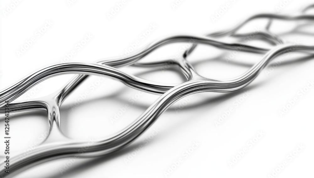 Poster chrome wave structure, abstract design, white background, 3d render, tech concept