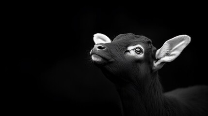 A black and white portrait of a calf.