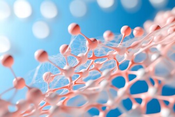 Abstract representation of molecular structures with a blue background.