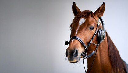 Brown Horse Wearing a Professional Headset Mic in a Well-Lit Studio