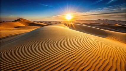 Naklejka premium Dunes of golden sand stretching towards the horizon at sunrise in Egypt's Arabian Desert