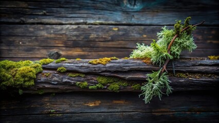 Fototapeta premium Dark wood planks background with a single fallen branch