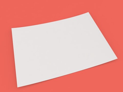 A blank sheet of paper rests on a bright coral surface, inviting creativity and ideas for art projects or writing exercises. The smooth texture encourages various applications.