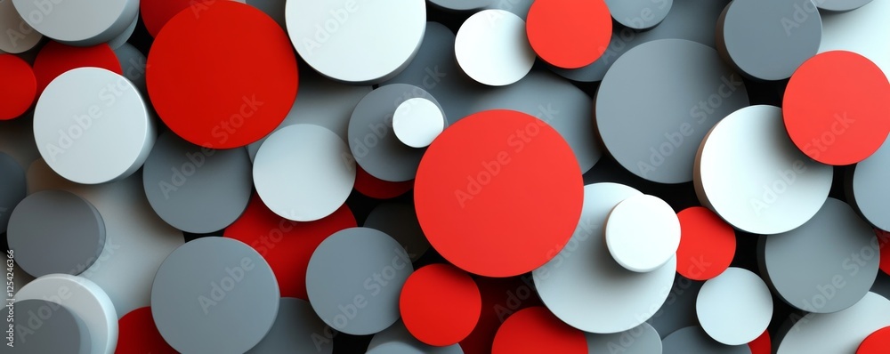 Poster red, gray, white circles overlap; abstract background, website design
