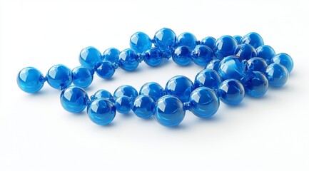 Blue glass beads necklace studio shot, white background