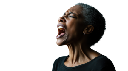 Studio portrait of a mature woman shouting with a transparent background
