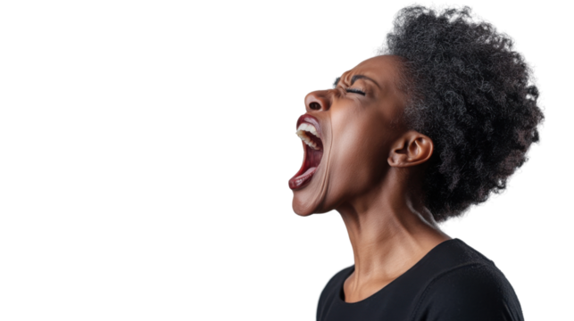 Young african american woman shouting with transparent background - Powered by Adobe