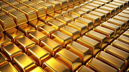 Fototapeta premium stacks of gold bars in rows, precious metal, wealth, precious metal, wealth, stacks, gold coins