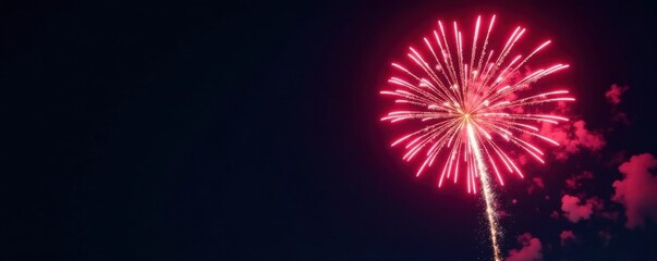 Fototapeta premium Vibrant fireworks explode against a stark black night sky , magical, color, night photography