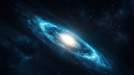 Fototapeta premium A stunning depiction of a galaxy swirling in vibrant blue hues, showcasing the vastness of space and the brilliance of celestial bodies.
