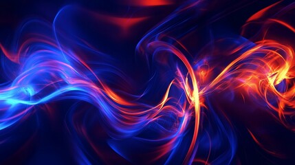Fototapeta premium Dynamic swirling flames in vivid shades of red, orange and blue creating an abstract animation on dark background