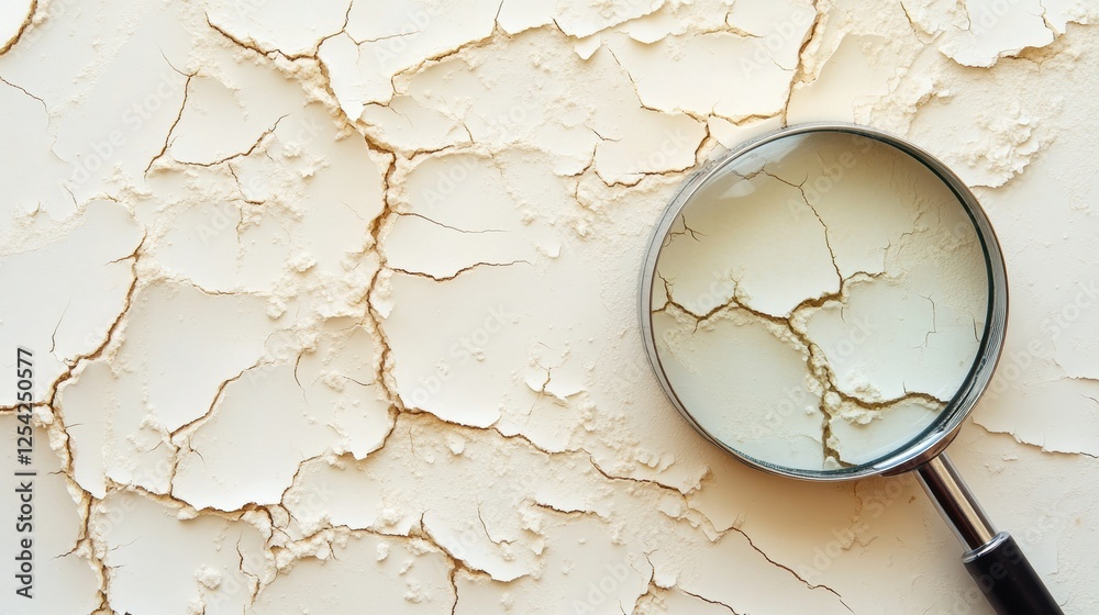 Aufkleber exploring dry and flaky skin texture through a magnifying glass revealing intricate details and crac