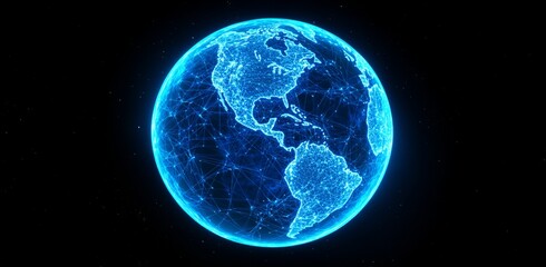 Obraz premium Glowing Earth, Network Connections, Space, Global, Digital