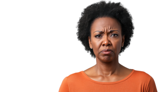 Skeptical mature woman frowning and showing disgust on transparent background - Powered by Adobe